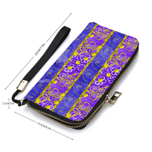 Load image into Gallery viewer, Golden Daisies Purple pattern : Money purse - 7.9&#39;&#39; x 4.1&#39;&#39; x 1&#39;&#39;- Credit Card Holders - Zipper Wristlet - Free standard shipping
