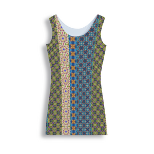 Byzantium Garden - Straight lines : Tank Mini stretchy Dress - Polyester - Free standard shipping