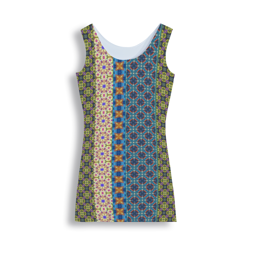 Byzantium Garden - Straight lines : Tank Mini stretchy Dress - Polyester - Free standard shipping