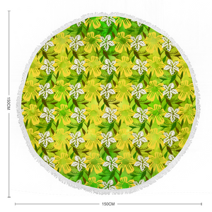 Golden Daisies Green pattern : Round picnic or beach  Mat - 150cm x 150cm - 59'' x 59'' -  Free standard shipping