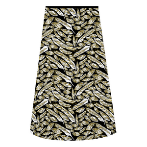 Angelic Feathers , black bg : A-line Midi Skirt - Polyester stretch fabric - Free standard shipping