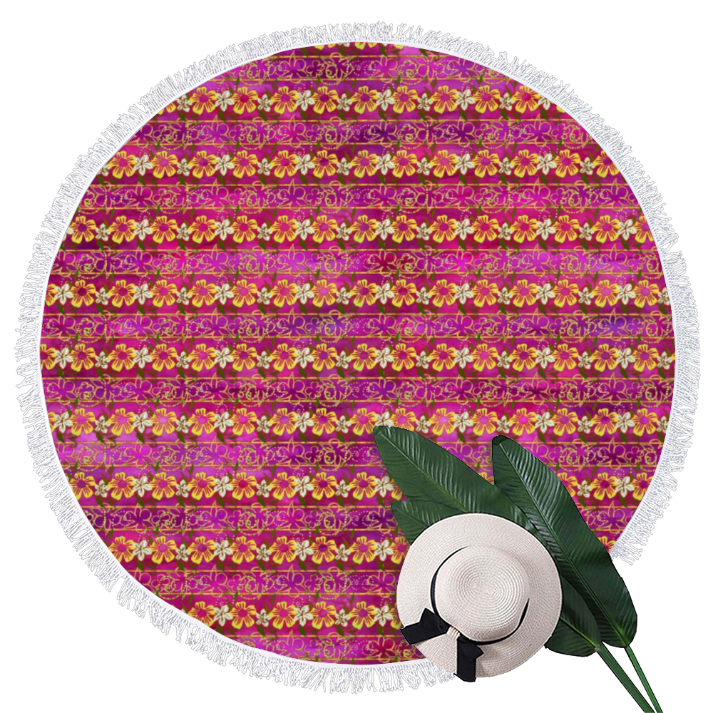 Golden Daisies Magenta pattern : Round picnic or beach  Mat - 150cm x 150cm - 59'' x 59'' -  Free standard shipping