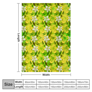 Golden Daisies Green Pattern : Thin Flannel Blanket - single sided print – 4 Sizes 60’’x80, 60’’x50, 40’’x50, 40’’x30  - Free standard shipping