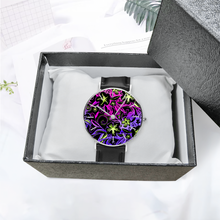 Load image into Gallery viewer, Glowing Flowers : Quartz Watch Leather black with Gold or Silver frame - in premium gift box - 1.5 × 1.5&quot; - Free standard shipping
