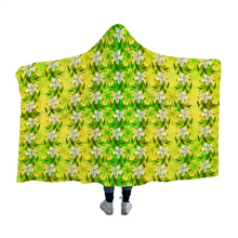 Load image into Gallery viewer, Golden Daisies Green pattern : Cloak  Hooded Blanket,  Polar Fleece-  3 Sizes: 40&quot;x50,  50&quot;x60&quot;,  60&quot;x80&quot;  - Free standard shipping
