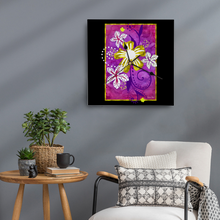 Load image into Gallery viewer, Golden Daisies Magenta daisy pattern : Wooden Wall Clock -  3 different sizes: 11&quot;/12&quot;/15&quot; Square Non-ticking Scaleless - Free standard shipping
