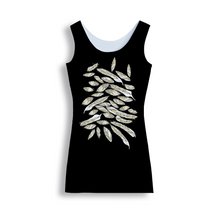 Load image into Gallery viewer, Angelic feathers black bg : Tank Mini stretchy Dress - Polyester - Free standard shipping
