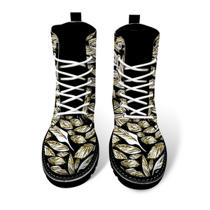 Angelic Feathers black : Black Boots, PU leather upper + Rubber sole - Free standard shipping