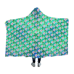 Golden Daisies turquoise pattern : Cloak  Hooded Blanket,  Polar Fleece-  3 Sizes: 40"x50,  50"x60",  60"x80"  - Free standard shipping