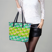 Load image into Gallery viewer, Golden Daisies Green Turquoise pattern : Trendy Handbag - 29cm x 34cm x 14cm (11.4&quot; x 13.4&quot; x 5.5&quot;) - Artificial Leather - Free standard shipping
