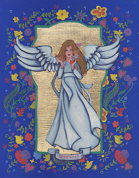 Vassia Sarri Creations, traditional egg tempera, mixed media, angel of inspiration