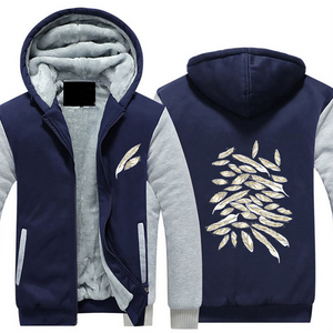 Angelic Feathers : Thick Plush Zippered Hoodie with fur -  Sall to 5XL -  Free standard shipping