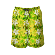 Load image into Gallery viewer, Golden Daisies Green Pattern : Men&#39;s Quick Dry Swim Beach Shorts – Elastic waist – Polyester – Free standard shipping
