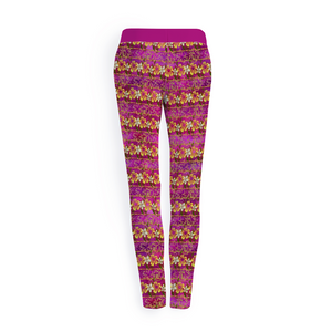 Golden Daisies Magenta pattern : Leggings Yoga pants – Small  up to 3XL -  Free standard shipping