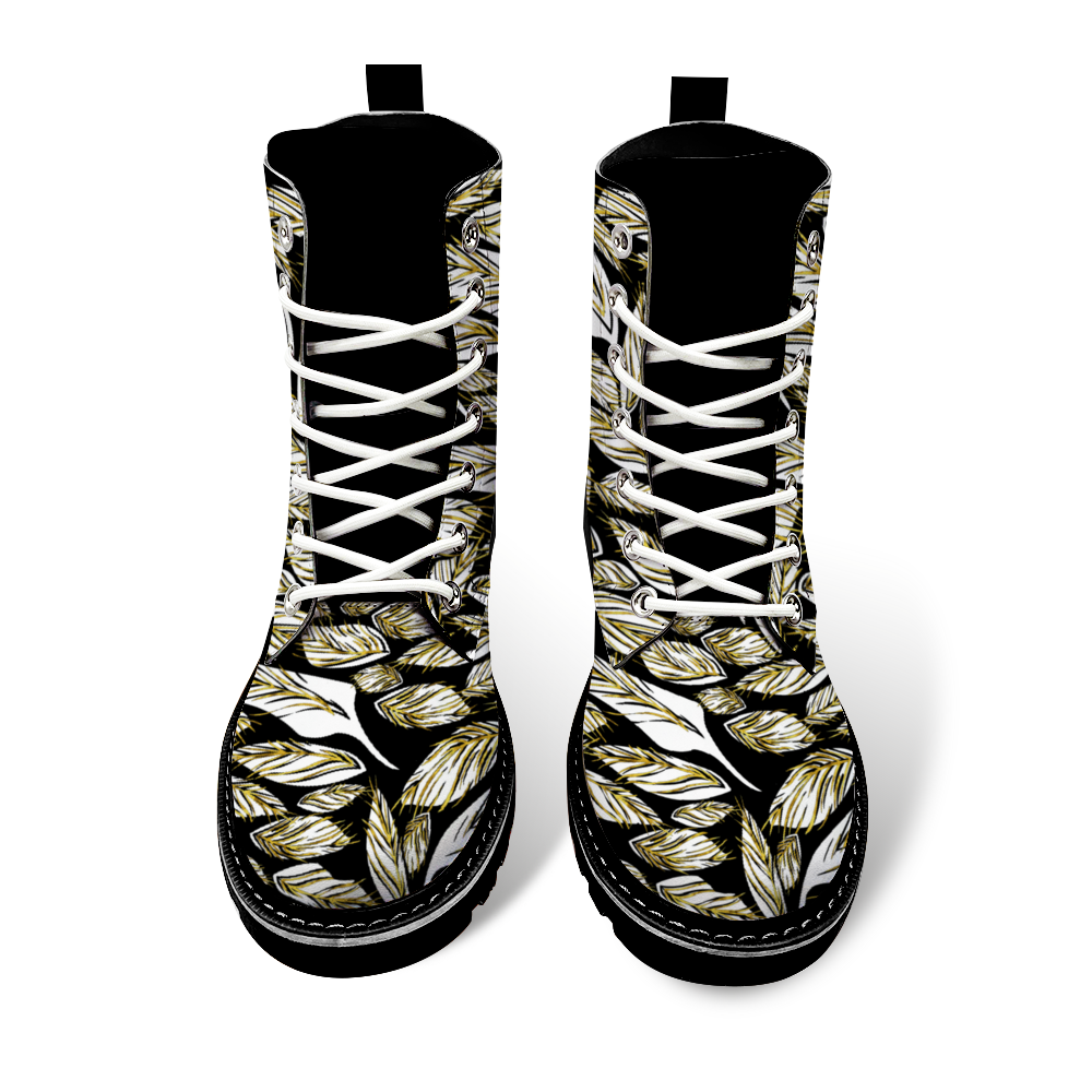 Angelic Feathers black : Black Boots, PU leather upper + Rubber sole - Free standard shipping