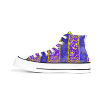 Load image into Gallery viewer, Golden Daisies purple green pattern : All Star style Unisex Boots (High Top) Canvas Shoes - Free standard shipping
