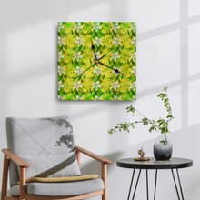 Load image into Gallery viewer, Golden Daisies Green pattern : Wooden Wall Clock -  3 different sizes: 11&quot;/12&quot;/15&quot; Square Non-ticking Scaleless - Free standard shipping
