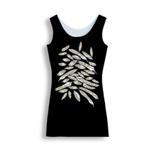 Load image into Gallery viewer, Angelic feathers black bg : Tank Mini stretchy Dress - Polyester - Free standard shipping
