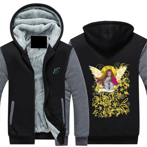 Prosperity Angel : Thick Plush Zippered Hoodie with fur -  Sall to 5XL -  Free standard shipping