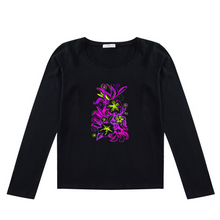 Load image into Gallery viewer, Glowing Flowers : Long sleeve thin blouse -  tight fit for women  -  up to 4XL  -  95% Cotton - Free standard shipping
