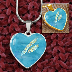 Angelic feathers blue bg : Heart charm necklace, Gold or Silver Plated  with chain necklace- In luxury packaging - Free standard shipping