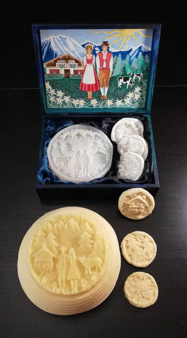 Vassia Sarri Creations, handcraft, sculpture, swiss stamps for cheese and for cookies